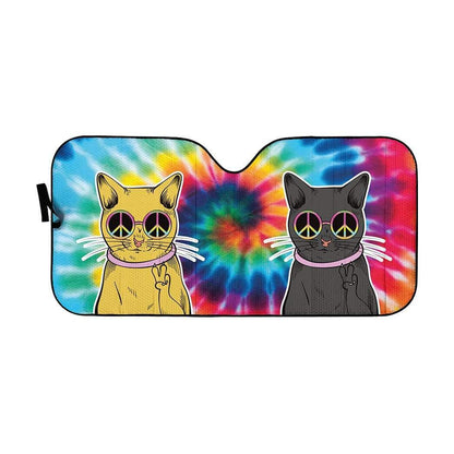 Hippie Car Sun Shade Hippie Peace Sign Cat Tie Dye Winshield Sun Shade Colorful