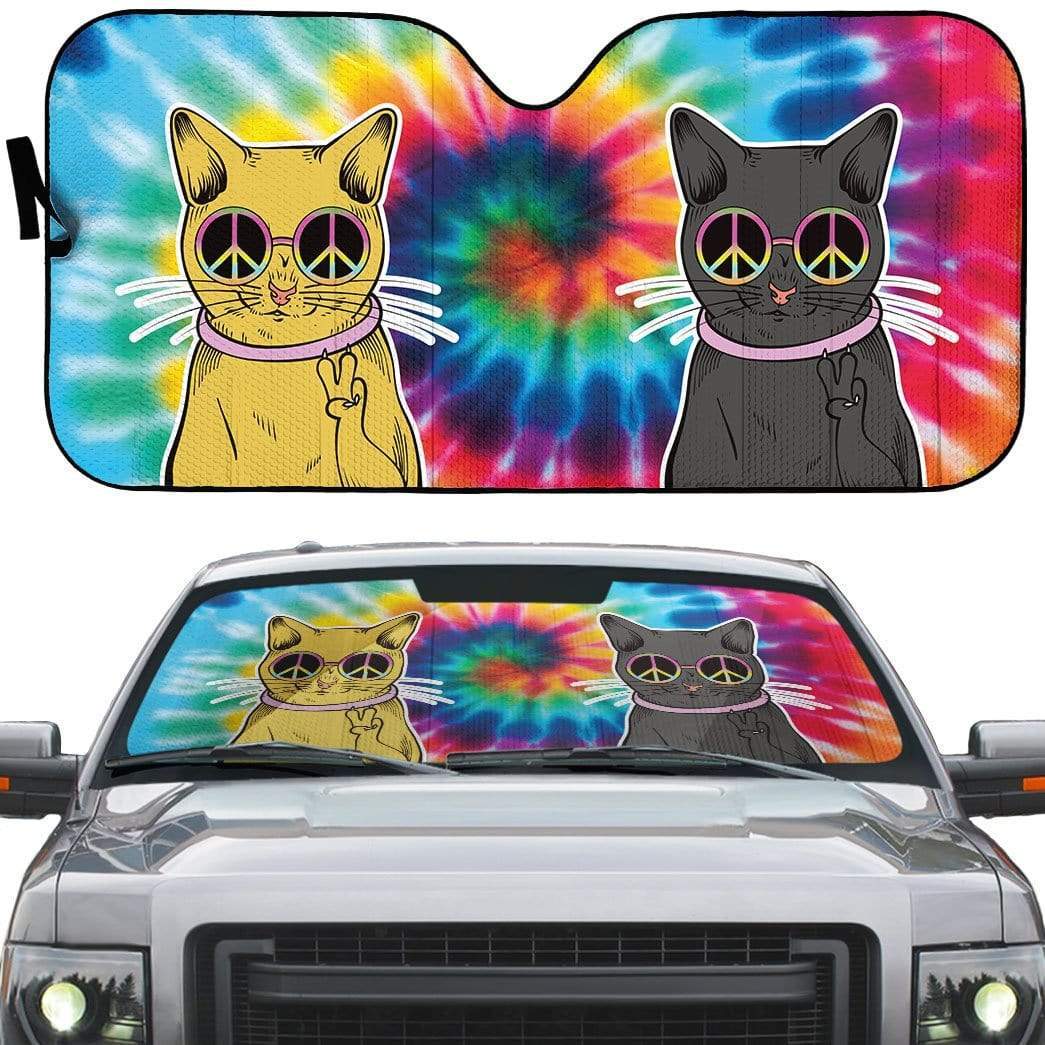 Hippie Car Sun Shade Hippie Peace Sign Cat Tie Dye Winshield Sun Shade Colorful