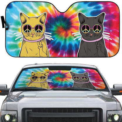 Gearhumans 3D Hippie Cat Tie Dye Custom Car Auto Sunshade