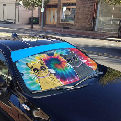 Hippie Car Sun Shade Hippie Peace Sign Cat Tie Dye Winshield Sun Shade Colorful