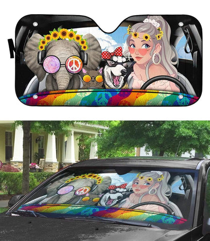 Gearhumans 3D Hippie Girl Custom Car Auto Sunshade