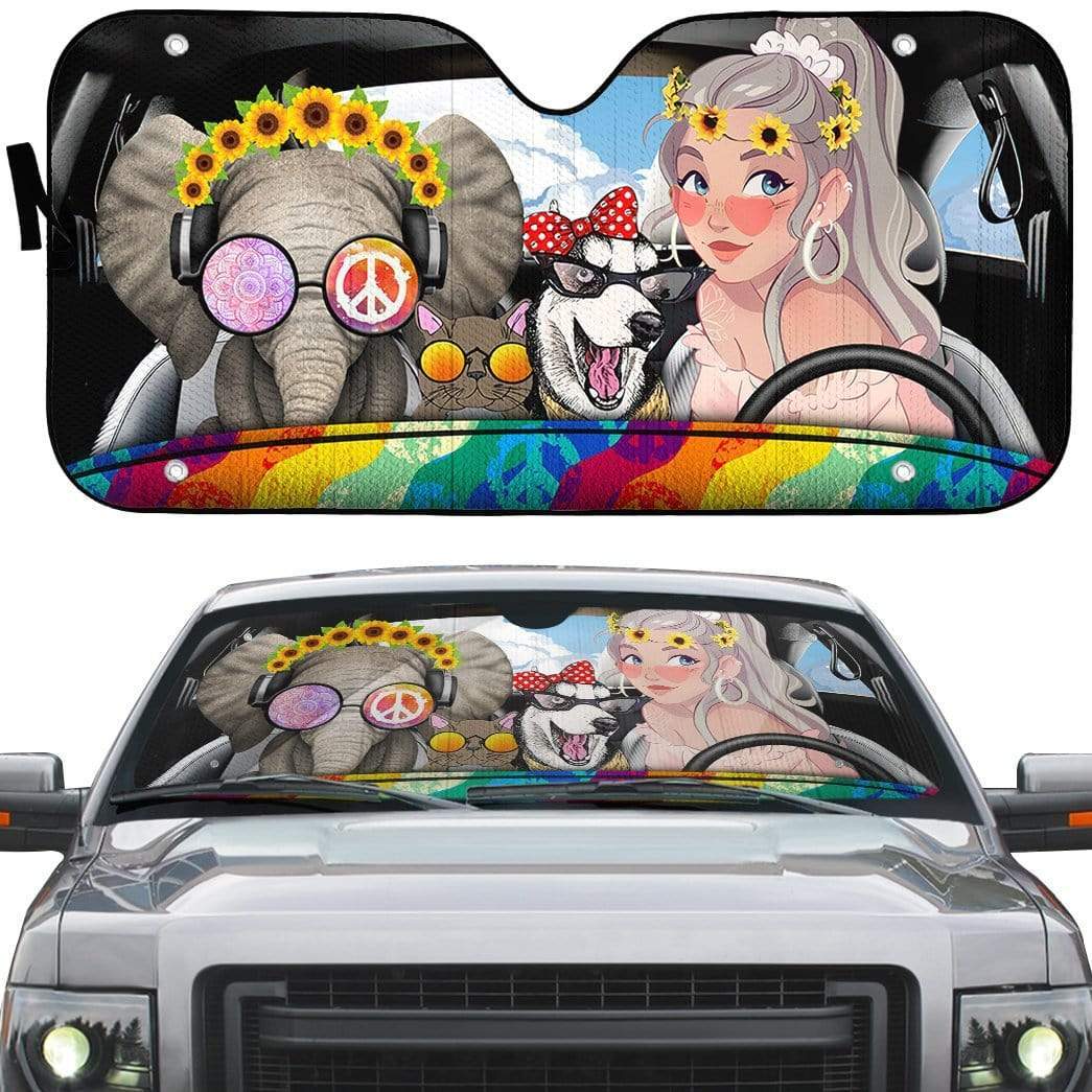 Gearhumans 3D Hippie Girl Custom Car Auto Sunshade