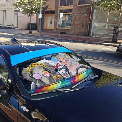 Gearhumans 3D Hippie Girl Custom Car Auto Sunshade
