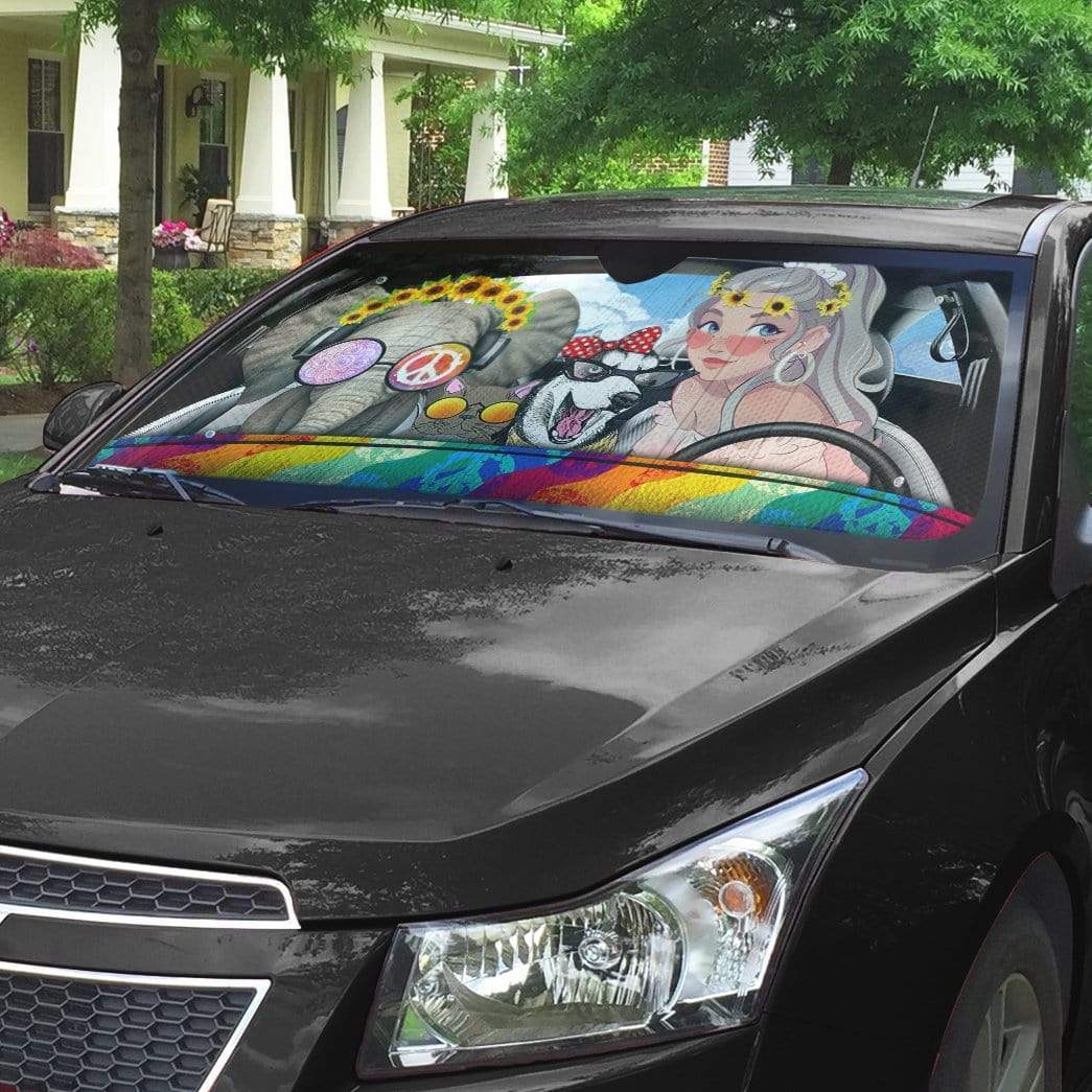 Gearhumans 3D Hippie Girl Custom Car Auto Sunshade