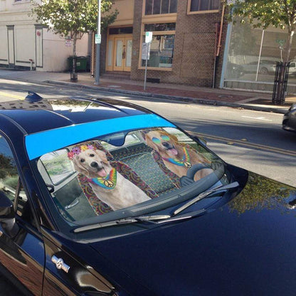 Gearhumans 3D Hippie Golden Retriever Custom Car Auto Sunshade