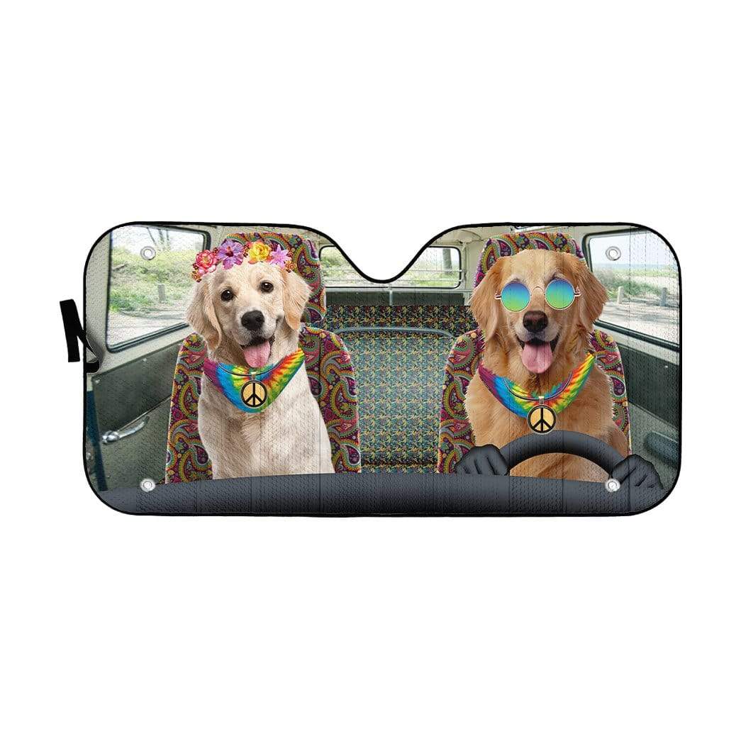 Gearhumans 3D Hippie Golden Retriever Custom Car Auto Sunshade