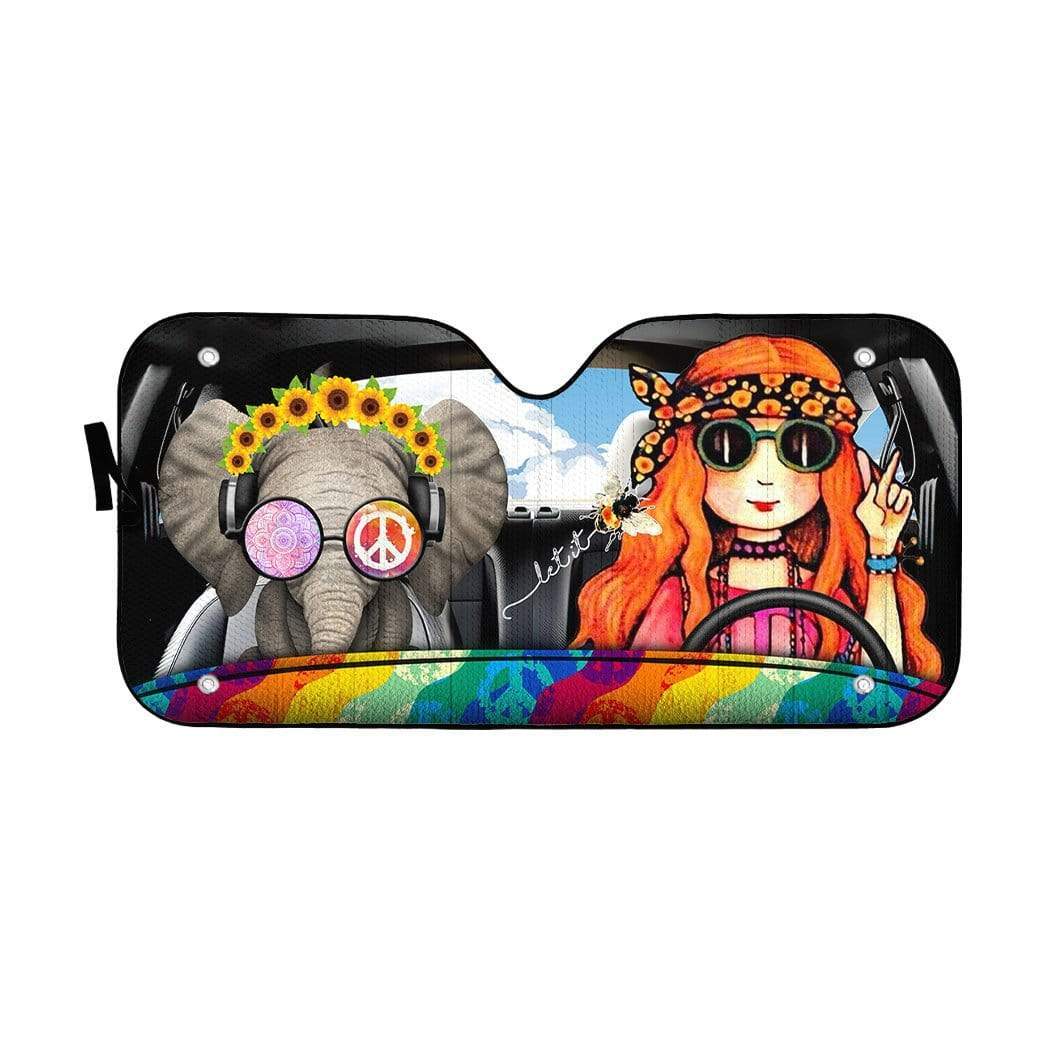 Hippie Car Sun Shade Hippie Vibe Girl Elephant Graphic Winshield Sun Shade Colorful