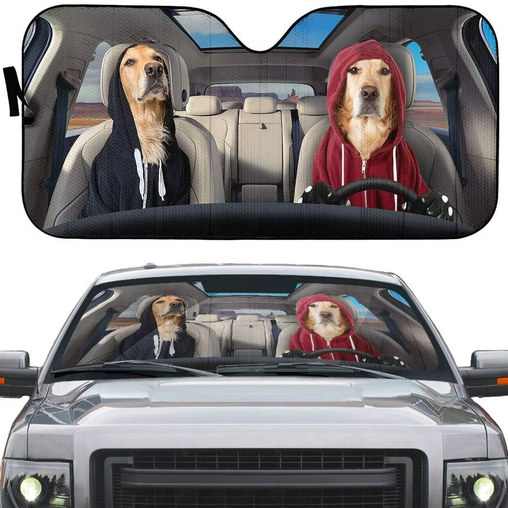 Gearhumans 3D Hoodie Golden Retrievers Custom Car Auto Sunshade