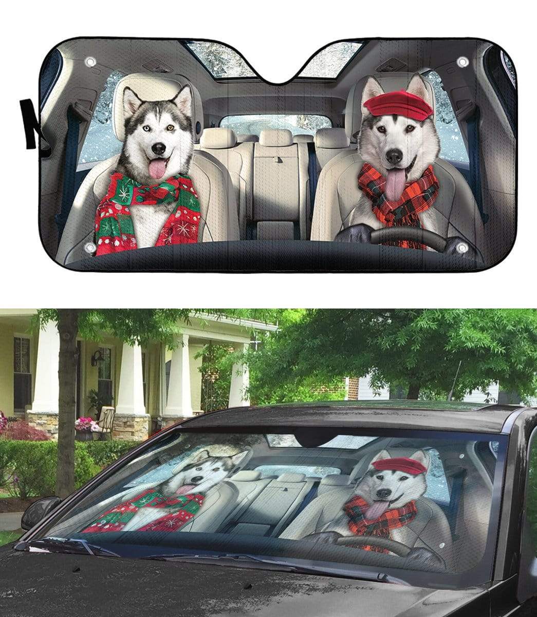 Gearhumans 3D Husky Dog Custom Car Auto Sunshade