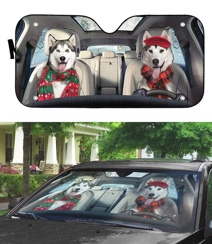 Gearhumans 3D Husky Dog Custom Car Auto Sunshade