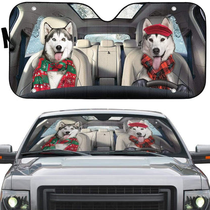Gearhumans 3D Husky Dog Custom Car Auto Sunshade