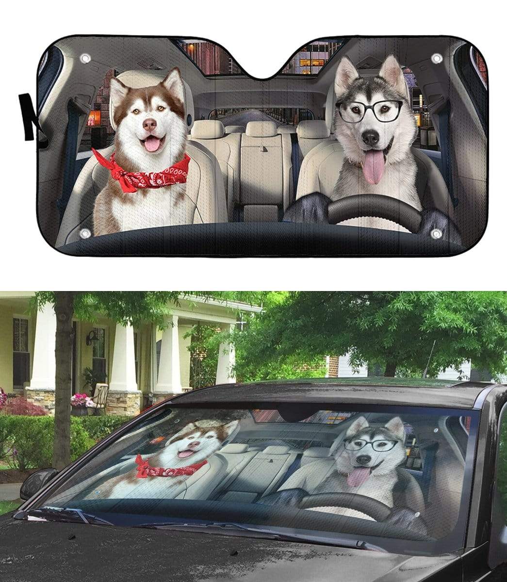 Gearhumans 3D Husky Dog Custom Car Auto Sunshade