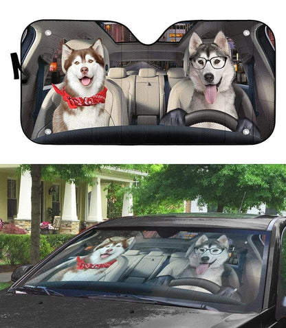 Gearhumans 3D Husky Dog Custom Car Auto Sunshade