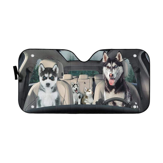 Gearhumans 3D Husky Puppies Custom Car Auto Sunshade