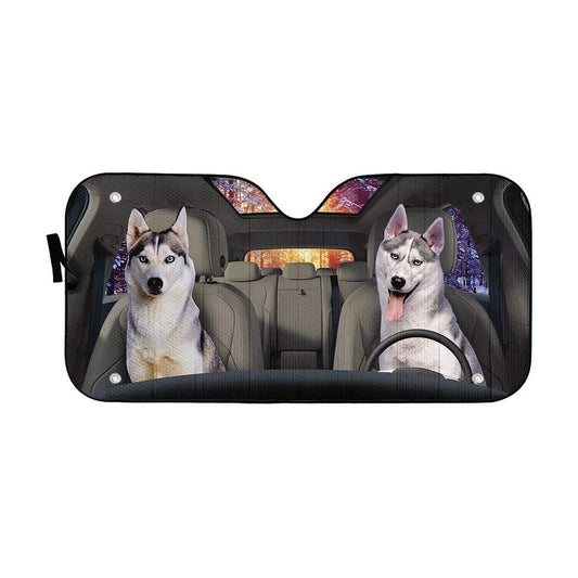 Gearhumans 3D Husky Puppies Grow up Custom Car Auto Sunshade
