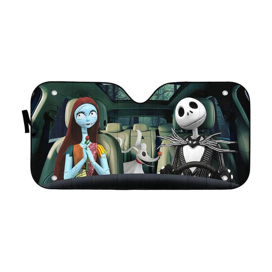 Gearhumans 3D Jack Skellington Family Halloween Custom Car Auto Sunshade