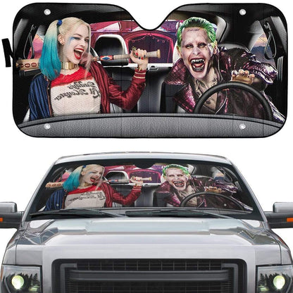 Gearhumans 3D Joker & Harley Quinn Custom Car Auto Sunshade