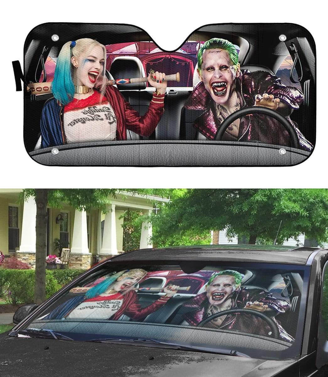 Gearhumans 3D Joker & Harley Quinn Custom Car Auto Sunshade