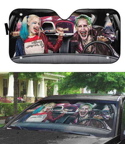 Gearhumans 3D Joker & Harley Quinn Custom Car Auto Sunshade