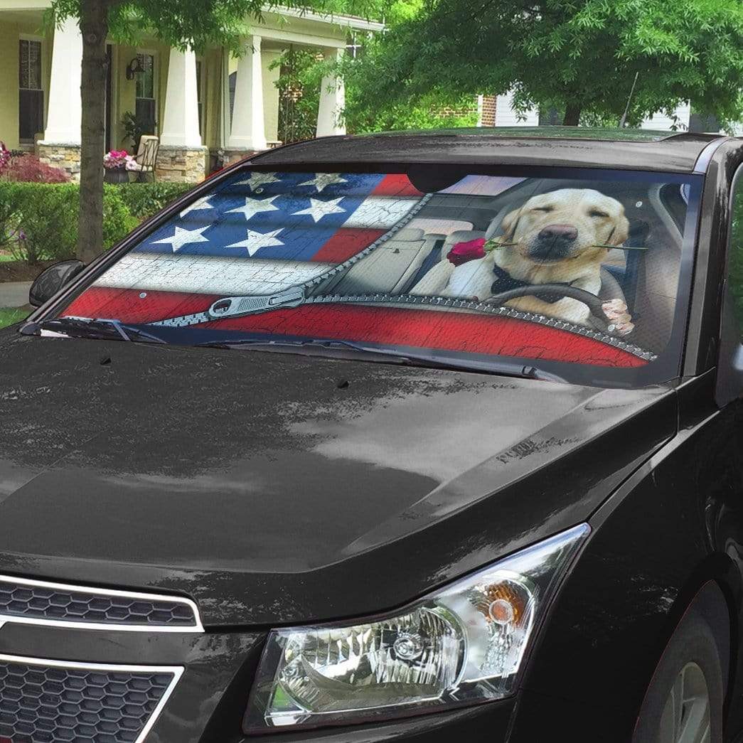 Gearhumans 3D Labrador Retriever Flag Custom Car Auto Sunshade