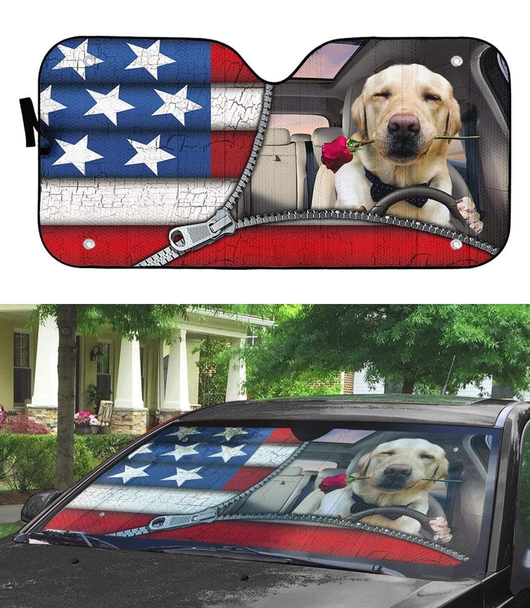 Gearhumans 3D Labrador Retriever Flag Custom Car Auto Sunshade