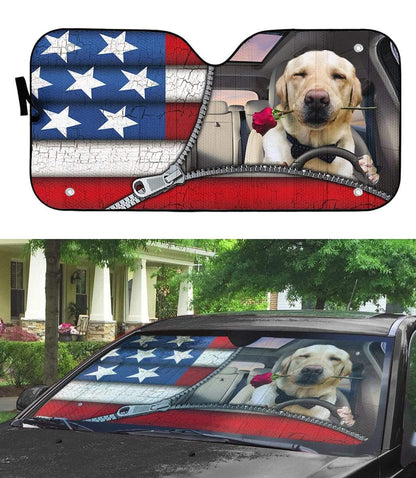 Gearhumans 3D Labrador Retriever Flag Custom Car Auto Sunshade