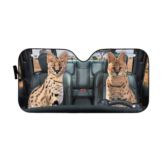 Gearhumans 3D Leptailurus Serval Cat Custom Car Auto Sunshade