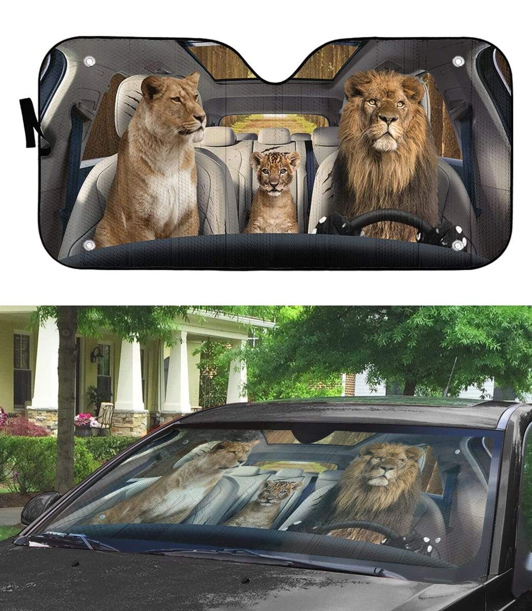 Gearhumans 3D Lion Family Custom Car Auto Sunshade