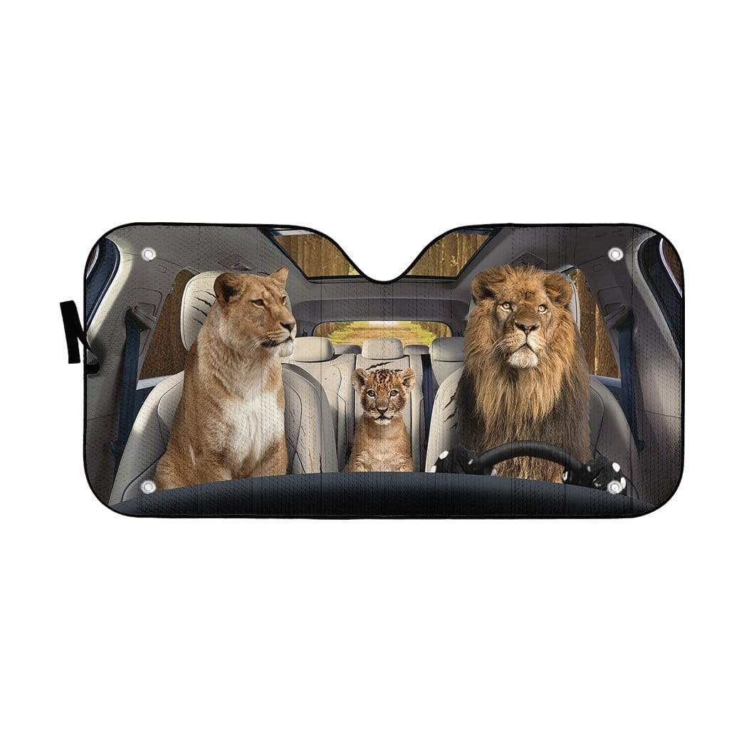 Gearhumans 3D Lion Family Custom Car Auto Sunshade