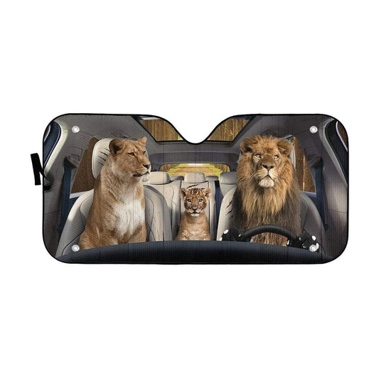 Gearhumans 3D Lion Family Custom Car Auto Sunshade