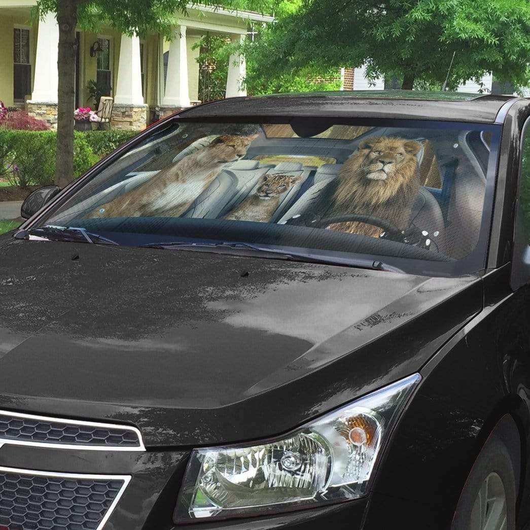 Gearhumans 3D Lion Family Custom Car Auto Sunshade