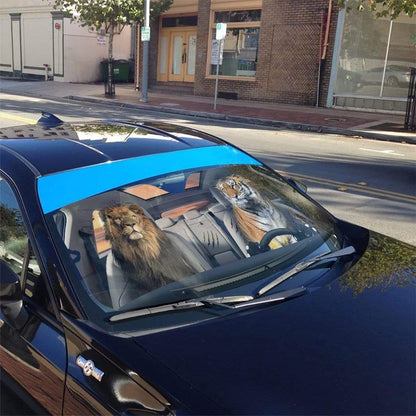 Gearhumans 3D Lion & Tiger Custom Car Auto Sunshade
