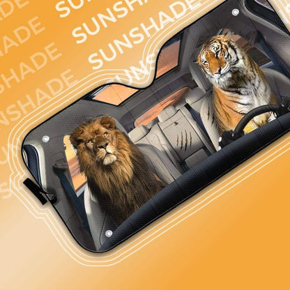 Gearhumans 3D Lion & Tiger Custom Car Auto Sunshade