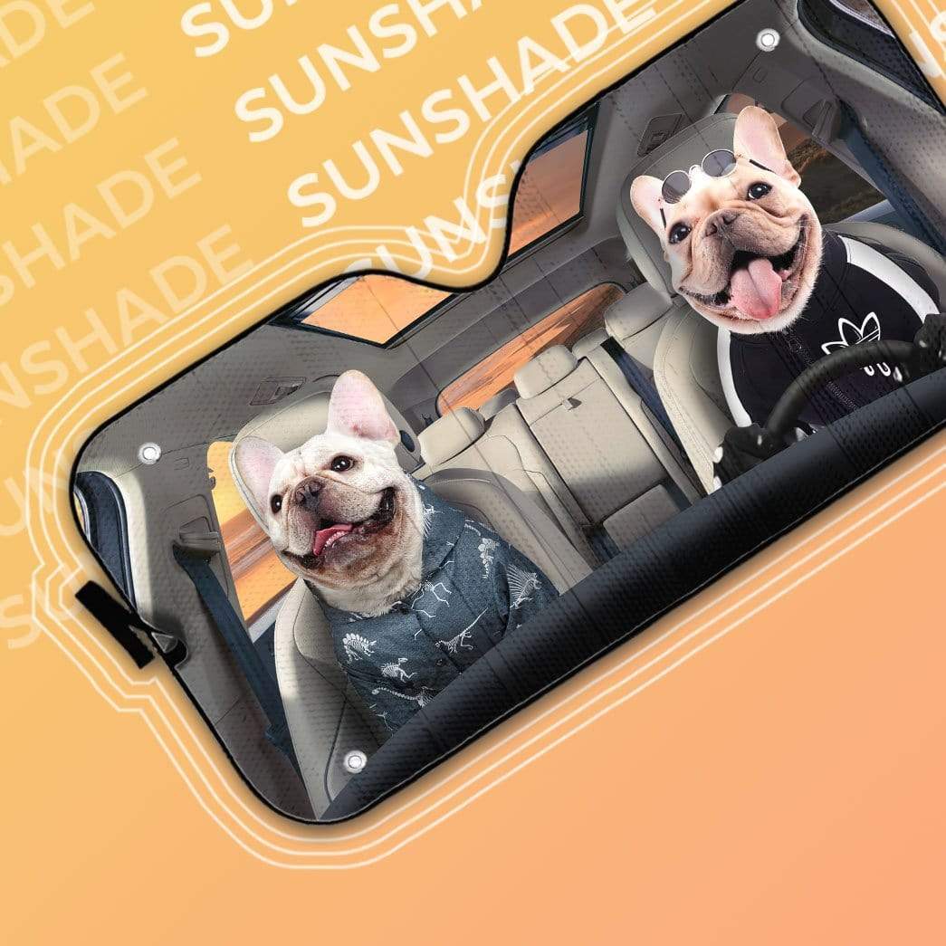 Gearhumans 3D Love Bulldog Couple Custom Car Auto Sunshade