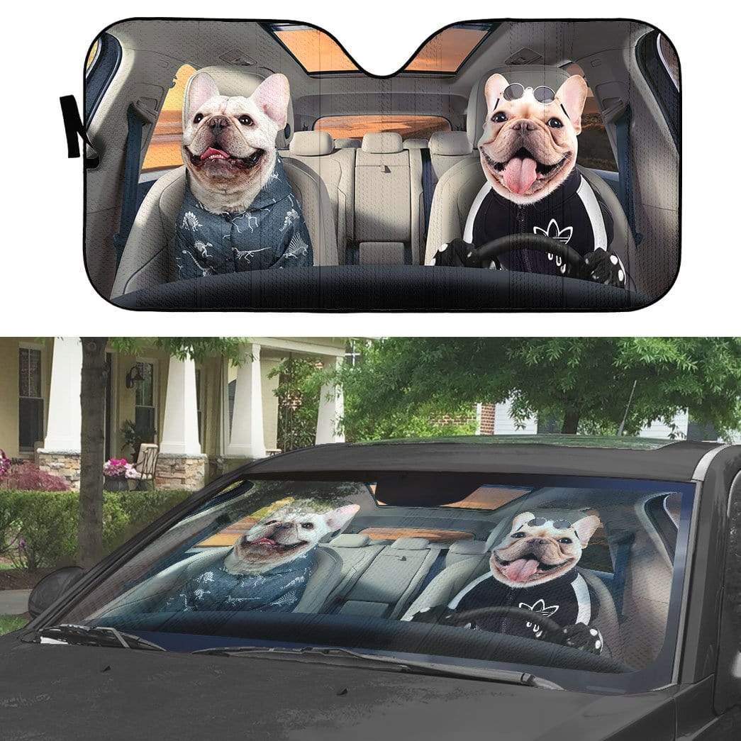 Gearhumans 3D Love Bulldog Couple Custom Car Auto Sunshade