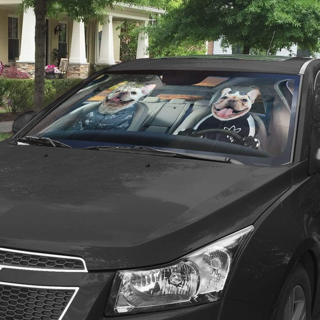 Gearhumans 3D Love Bulldog Couple Custom Car Auto Sunshade