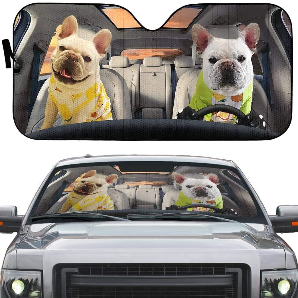 Gearhumans 3D Love Bulldog Couple Custom Car Auto Sunshade