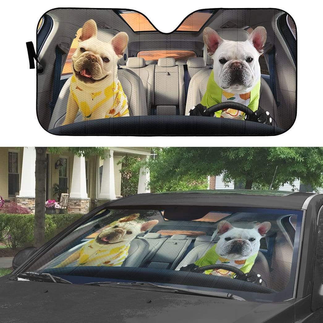 Gearhumans 3D Love Bulldog Couple Custom Car Auto Sunshade