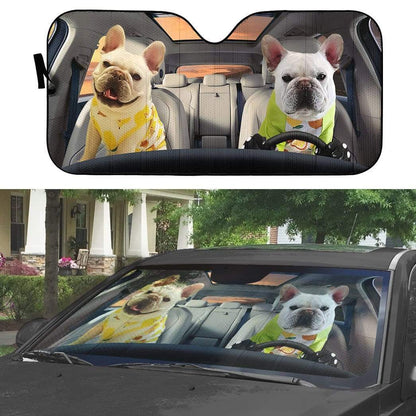 Gearhumans 3D Love Bulldog Couple Custom Car Auto Sunshade