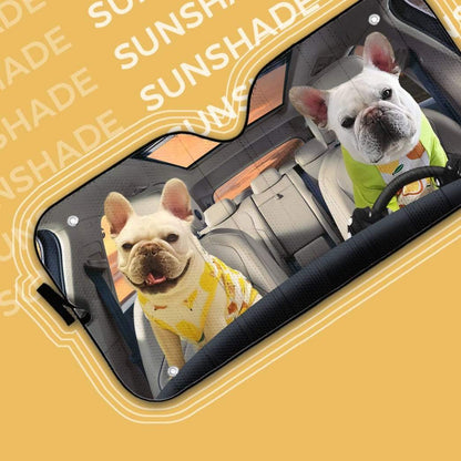 Gearhumans 3D Love Bulldog Couple Custom Car Auto Sunshade