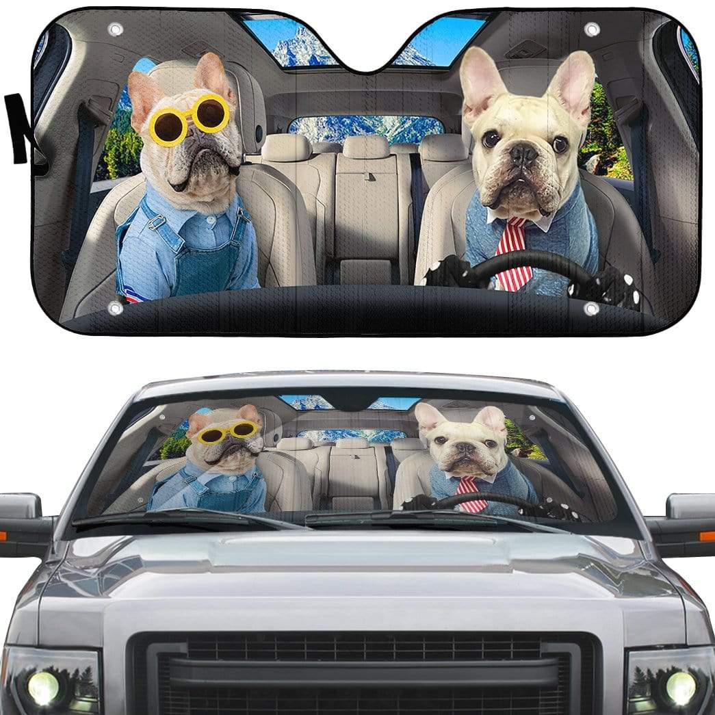 Gearhumans 3D Love Bulldogs In Car Custom Car Auto Sunshade