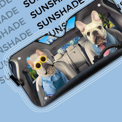Gearhumans 3D Love Bulldogs In Car Custom Car Auto Sunshade
