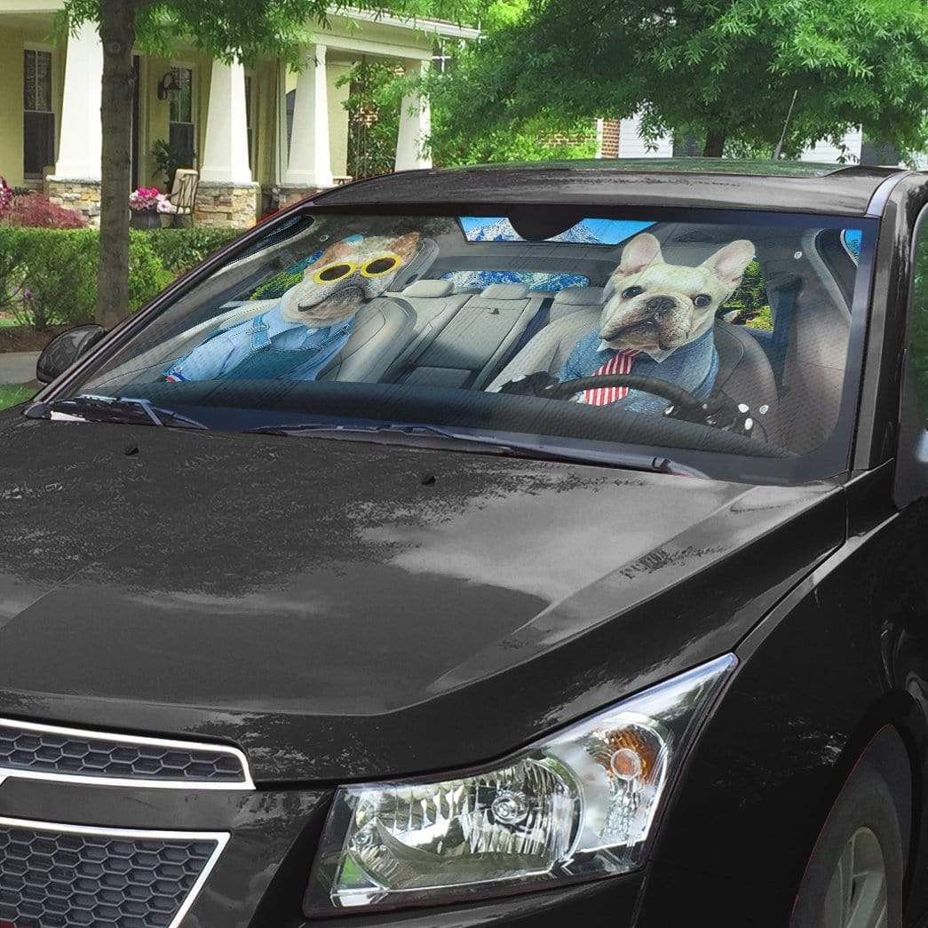 Gearhumans 3D Love Bulldogs In Car Custom Car Auto Sunshade
