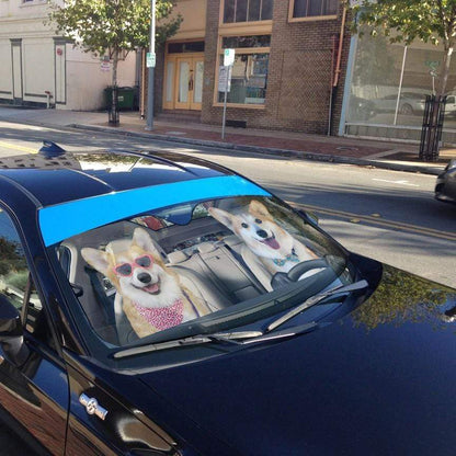 Gearhumans 3D Love Corgi Dogs In Car Custom Car Auto Sunshade