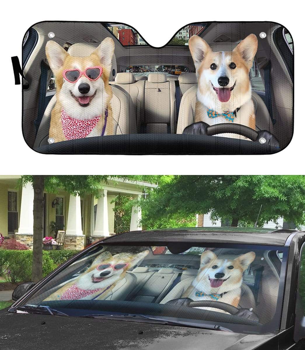 Gearhumans 3D Love Corgi Dogs In Car Custom Car Auto Sunshade