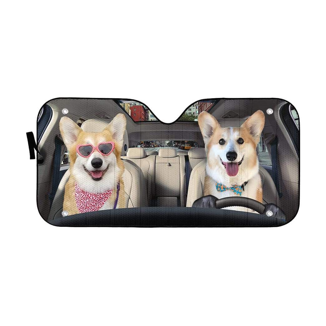 Gearhumans 3D Love Corgi Dogs In Car Custom Car Auto Sunshade