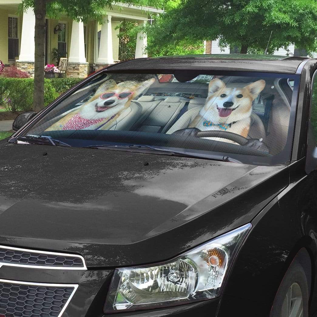 Gearhumans 3D Love Corgi Dogs In Car Custom Car Auto Sunshade