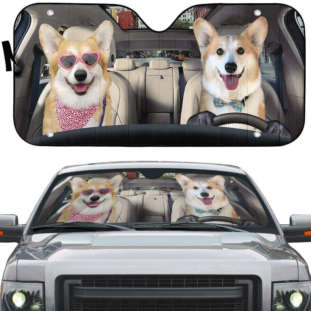 Gearhumans 3D Love Corgi Dogs In Car Custom Car Auto Sunshade
