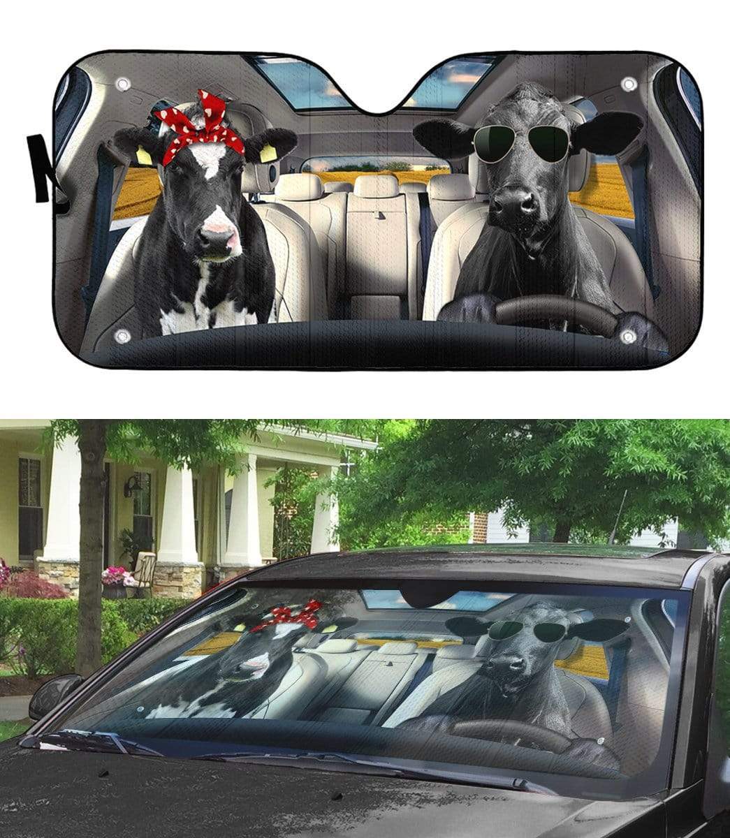 Gearhumans 3D Love Couple Cattle Cow Custom Car Auto Sunshade