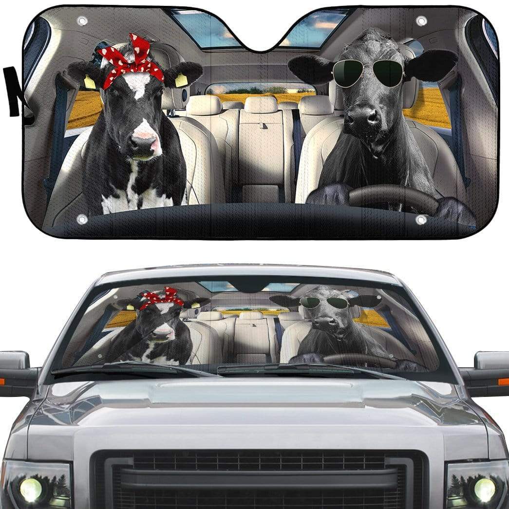 Gearhumans 3D Love Couple Cattle Cow Custom Car Auto Sunshade